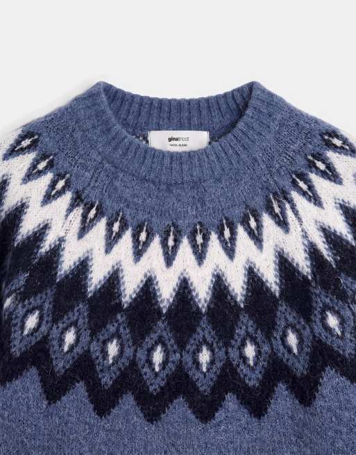 Gina Tricot Jacquard-Strickpullover im Fair-Isle-Stil in Dunkelmarine, 8 von 8