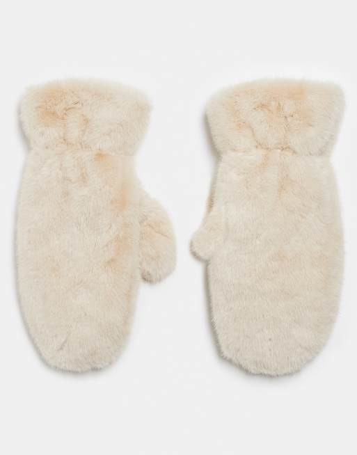 Gina Tricot – Jasnobeżowe rękawiczki z jednym palcem ze sztucznego futra