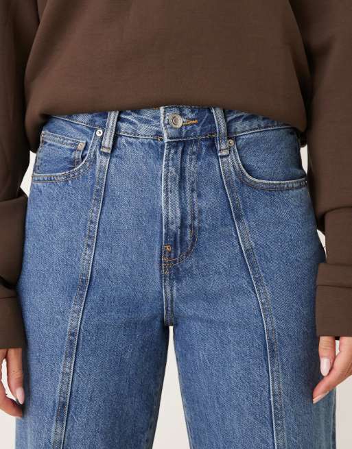 Gina Tricot - Jean ample à surpiqûres - Bleu moyen délavé, 4 de 5
