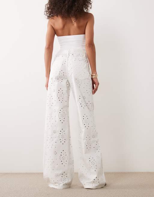Gina Tricot - Jean ample en broderie anglaise - Blanc cassé, 2 de 5