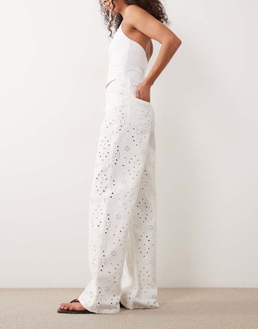 Gina Tricot - Jean ample en broderie anglaise - Blanc cassé, 3 de 5