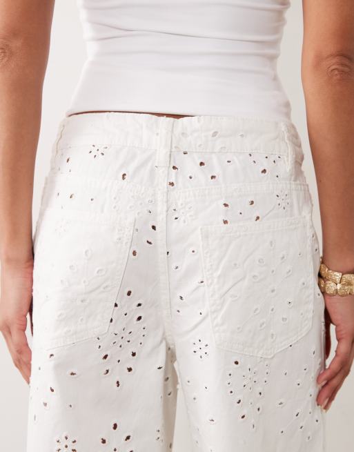 Gina Tricot - Jean ample en broderie anglaise - Blanc cassé, 4 de 5