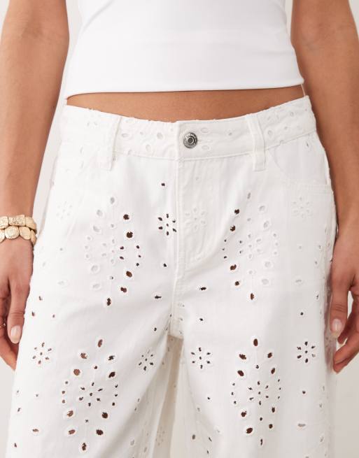 Gina Tricot - Jean ample en broderie anglaise - Blanc cassé, 5 de 5