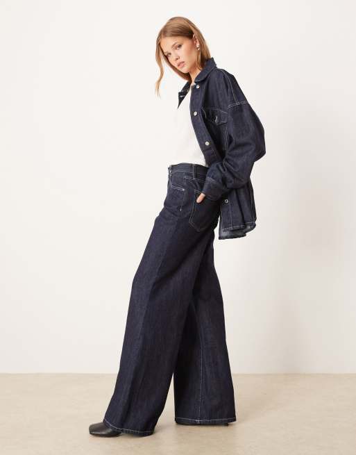 Gina Tricot - Jean ample taille haute d'ensemble - Indigo foncé délavé, 2 de 5
