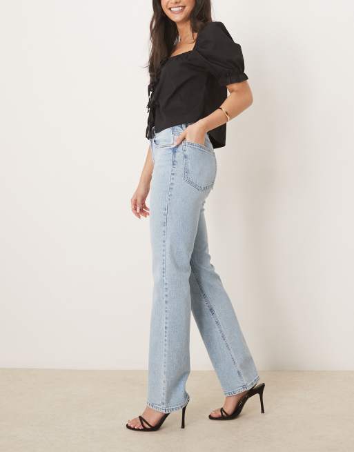 Gina Tricot - Jean bootcut stretch et évasé à taille mi-haute - Bleu clair délavé, 3 de 5