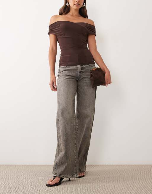 Gina Tricot jean évasé taille mi-haute marron délavé, 3 de 5