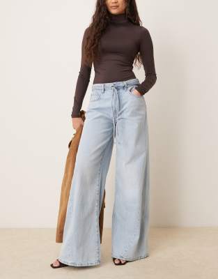 Gina Tricot - Jean large avec détail noué - Bleu clair