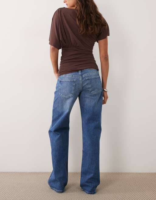 Gina Tricot jean large taille basse bleu délavé moyen, 2 de 5