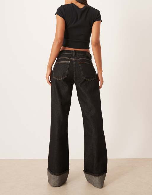 Gina Tricot - Jean taille basse à revers - Bleu foncé délavé, 2 de 5