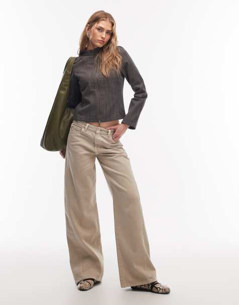 Gina Tricot - Jeans a fondo ampio color sabbia a vita bassa - view 1