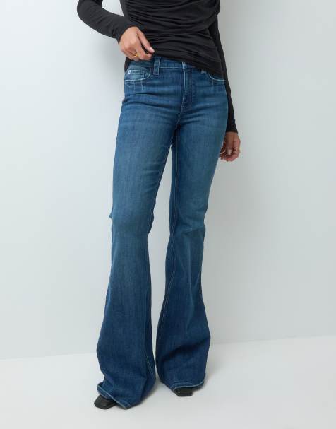 Gina Tricot jeans a zampa a vita alta in blu lavaggio medio vintage - view 1