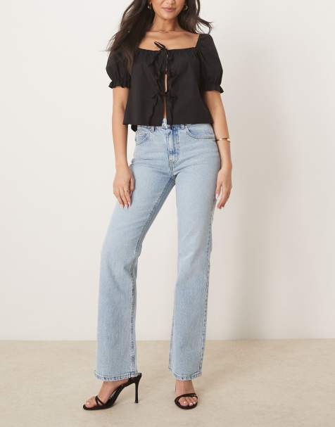 Gina Tricot - Jeans bootcut elasticizzati a zampa blu lavaggio chiaro a vita medio alta - view 1