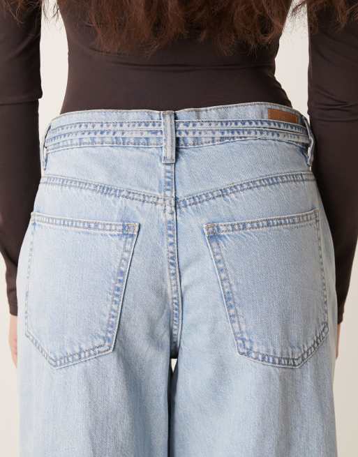 Gina Tricot – Jeans in Hellblau mit weitem Bein und Bindedetail, 4 von 5