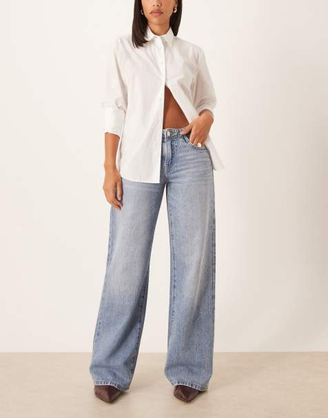 Gina Tricot - Jeans met halfhoge taille en versiering in mid-wash blauw - view 1