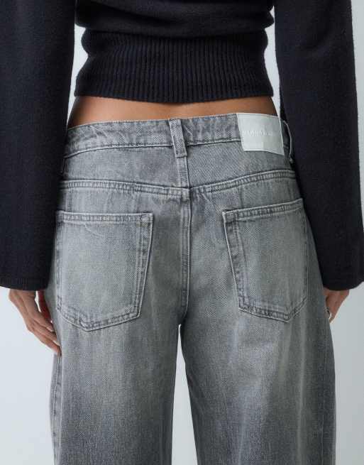 Gina Tricot jeansy barrel w spranym szarym, 4 z 5