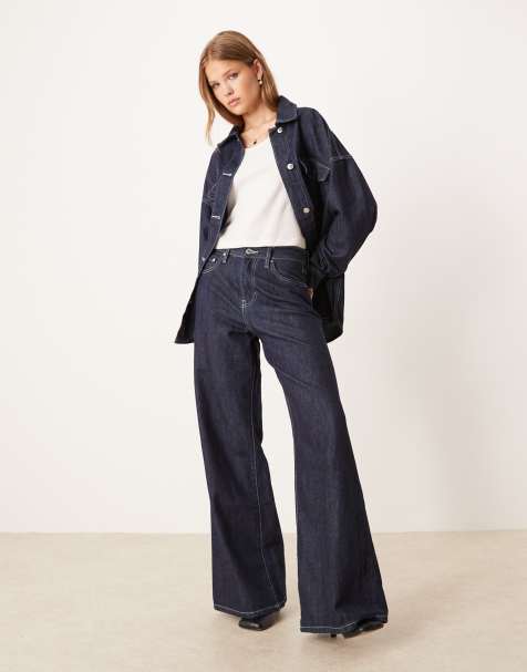 Gina Tricot co-ord high waist wide leg jeans in darkwash indigo blue