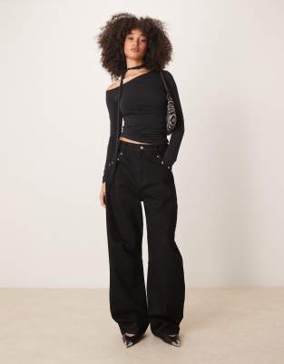 Gina Tricot Jersey Asymmetric Top With Tie In Black