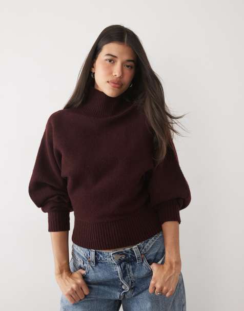 Gina Tricot jersey de cuello embudo en burdeos - view 1