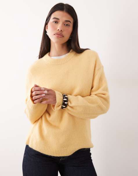 Gina Tricot jersey de punto de lana y alpaca de cuello redondo en amarillo - view 1
