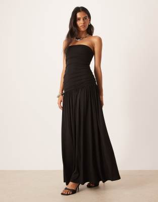 Gina Tricot Jersey Dropped Waist Midi Dress In Black
