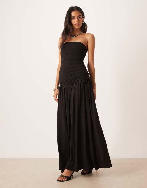 Gina Tricot jersey dropped waist midi dress in black - view 1