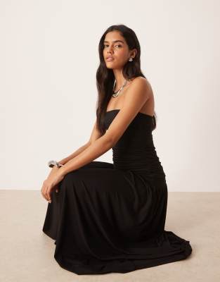 Gina Tricot Jersey Dropped Waist Midi Dress In Black