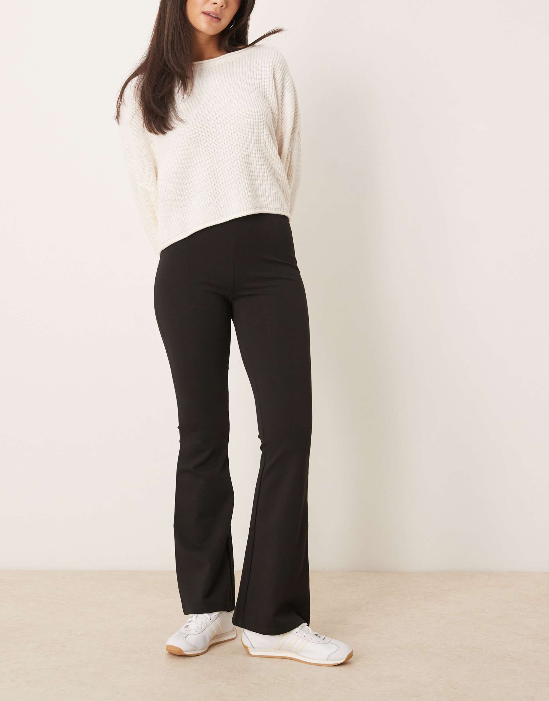 gina tricot jersey flared trousers in black