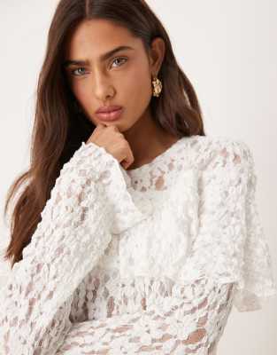 GINA TRICOT JERSEY SCALLOPED LACE LONG SLEEVE CAPED TOP 