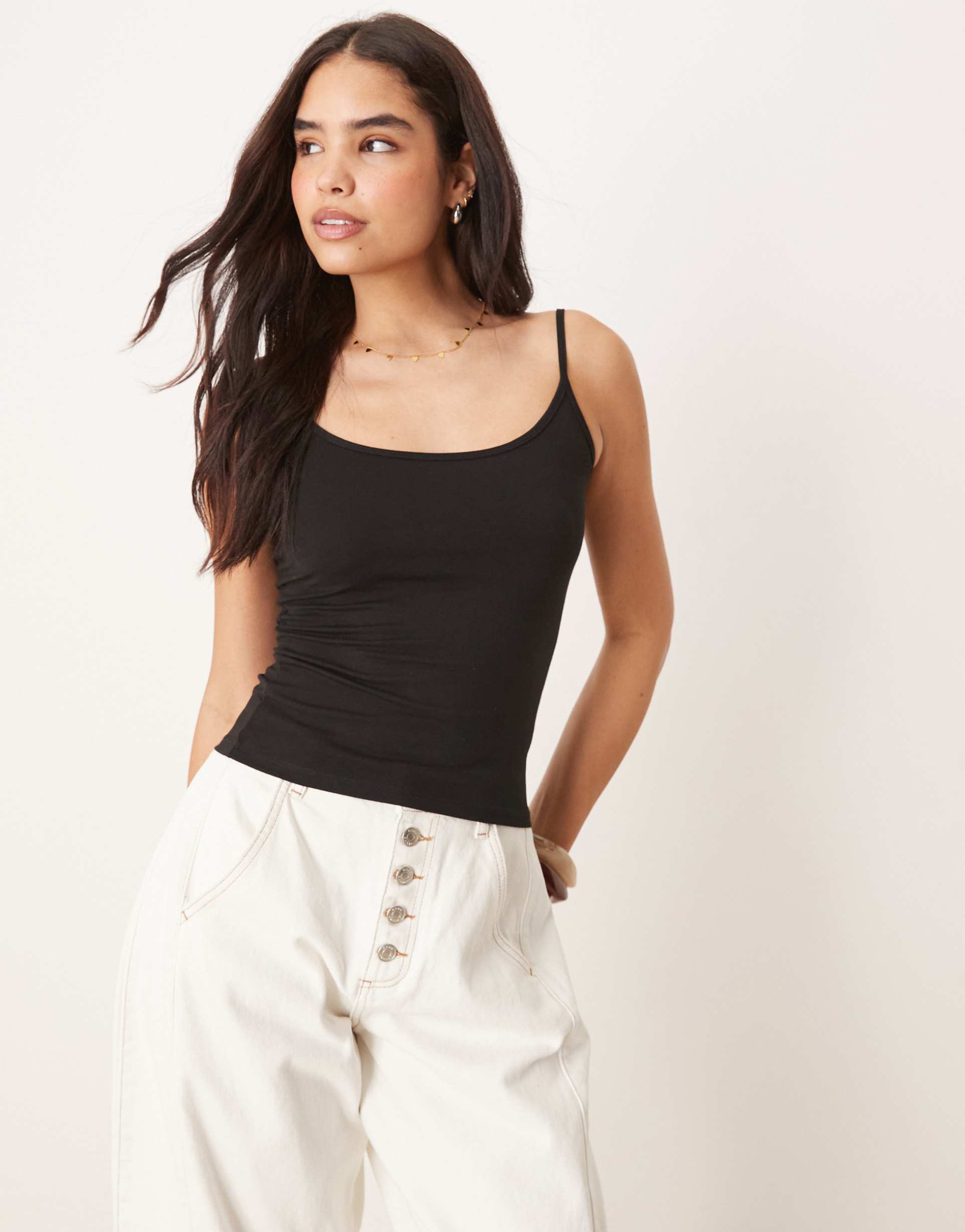 gina tricot jersey strappy cami top in black