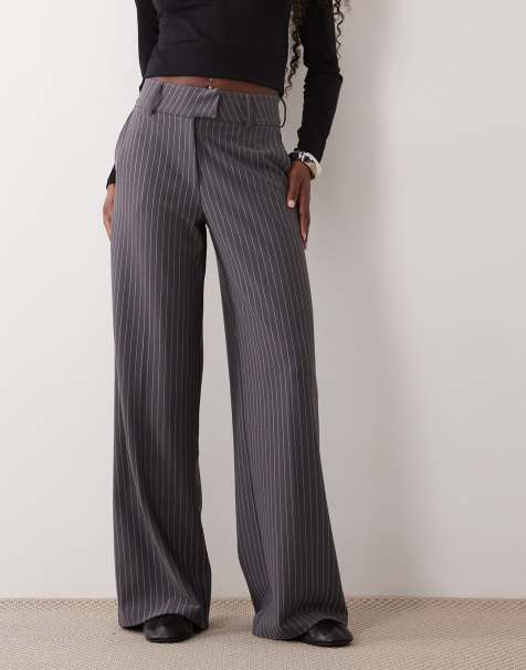 Gina Tricot Jerseyhose mit weitem Bein in grauem Nadelstreifen - view 1