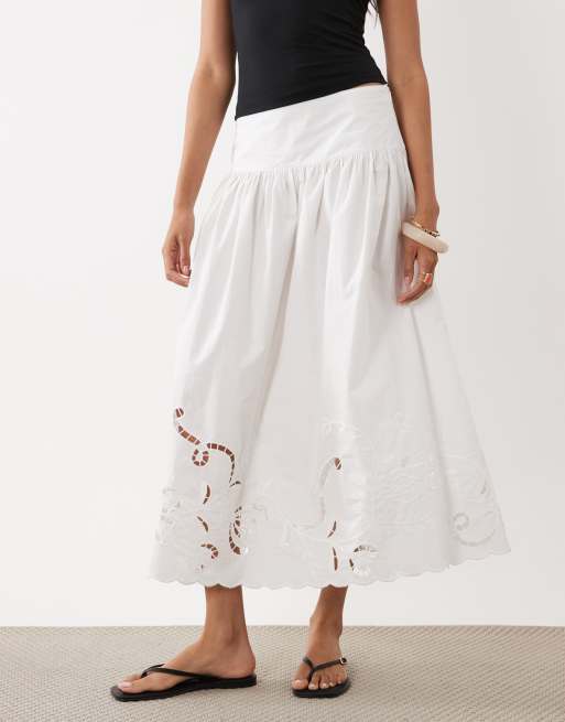 Gina Tricot - Jupe longue d'ensemble en pur coton à broderies - Blanc, 2 de 5