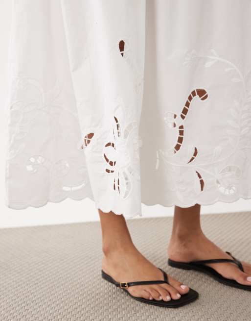 Gina Tricot - Jupe longue d'ensemble en pur coton à broderies - Blanc, 4 de 5