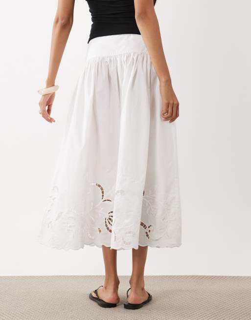 Gina Tricot - Jupe longue d'ensemble en pur coton à broderies - Blanc, 5 de 5