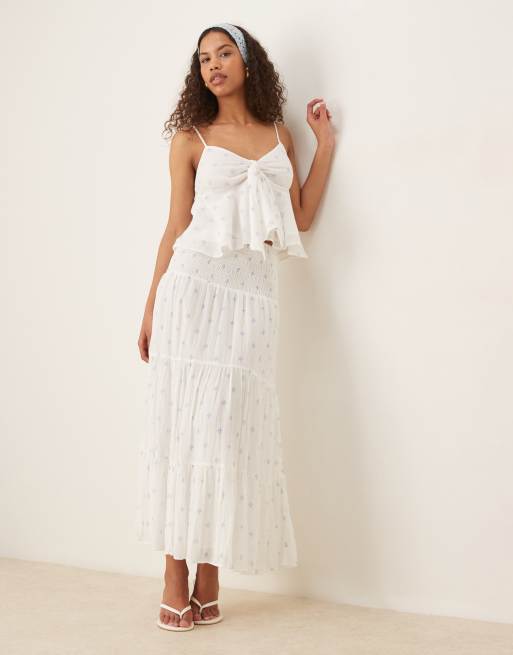 Gina Tricot - Jupe longue étagée à imprimé cachemire - Blanc