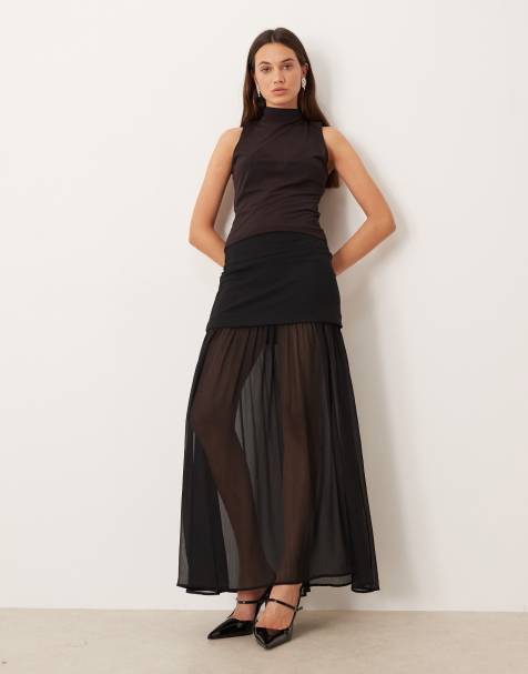 Gina Tricot - Jupe longue plissée en tulle - Noir - view 1