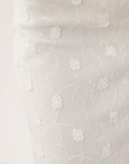 Gina Tricot - Jupe longue transparente d'ensemble à fleurs 3D - Blanc cassé, 4 de 5