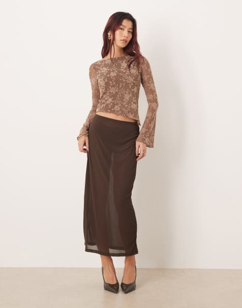 Gina Tricot - Jupe mi-longue transparente - Marron - view 1