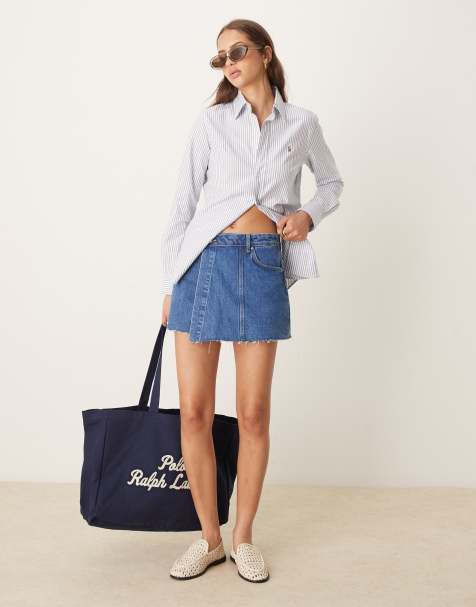 Gina Tricot - Jupe-short portefeuille courte en jean - Bleu moyen délavé - view 1