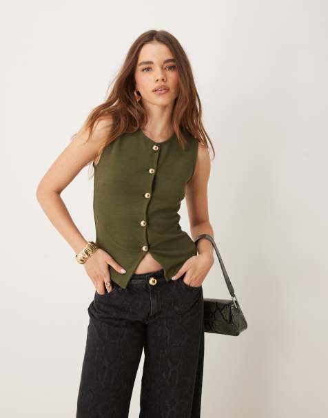 Gina Tricot waistcoat in khaki olive green