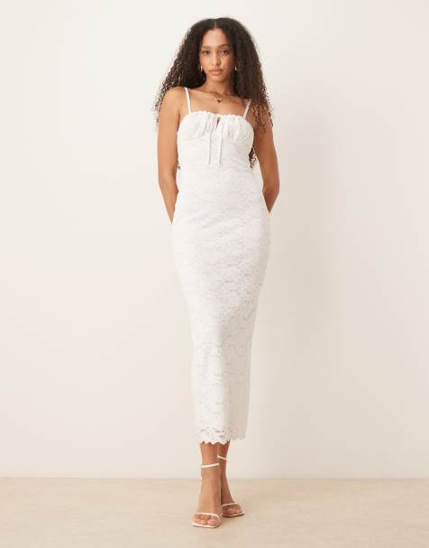 Gina Tricot - Kanten maxi jurk met cups met beugels in wit - view 1
