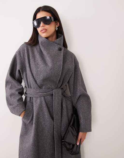 Gina Tricot kappa med hög krage i midilängd i grått med ull, 2 av 4