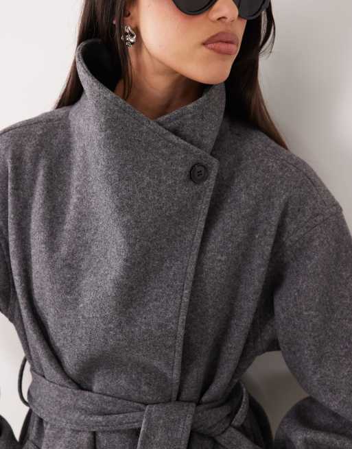 Gina Tricot kappa med hög krage i midilängd i grått med ull, 4 av 4