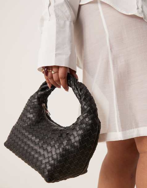 Gina Tricot - Kleine gevlochten, geweven handtas met gedraaid handvat in zwart - view 1