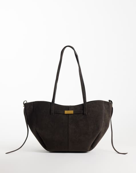 Gina Tricot kleine Tote-Bag in Braun mit Riemendetail in Wildlederoptik - view 1