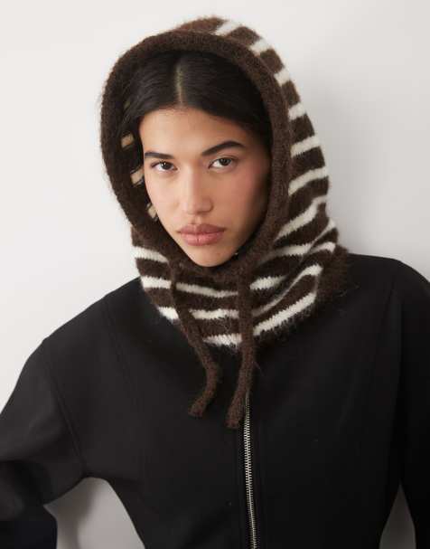 Gina Tricot knit balaclava in brown stripe - view 1