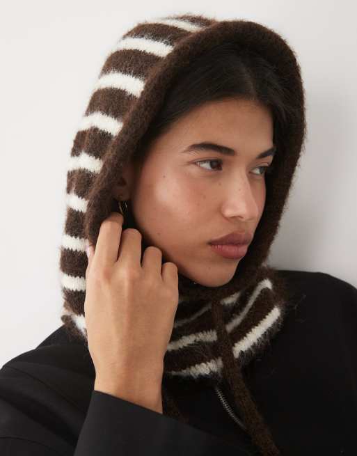 Gina Tricot knit balaclava in brown stripe , 2 of 3