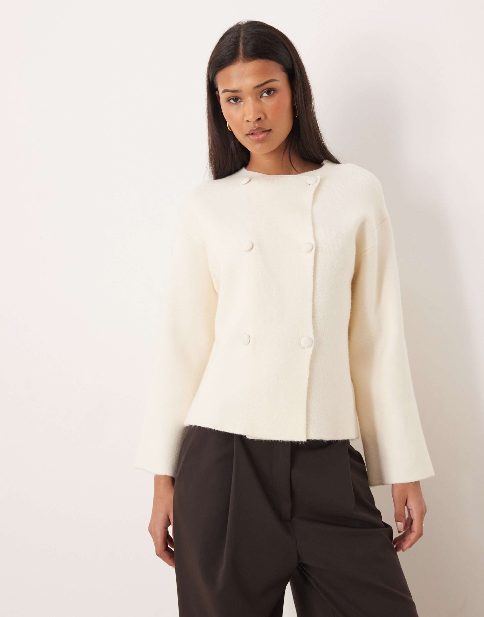 gina tricot knit button cardigan in cream