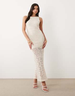 Gina Tricot Knit Crochet Maxi Dress In Neutral