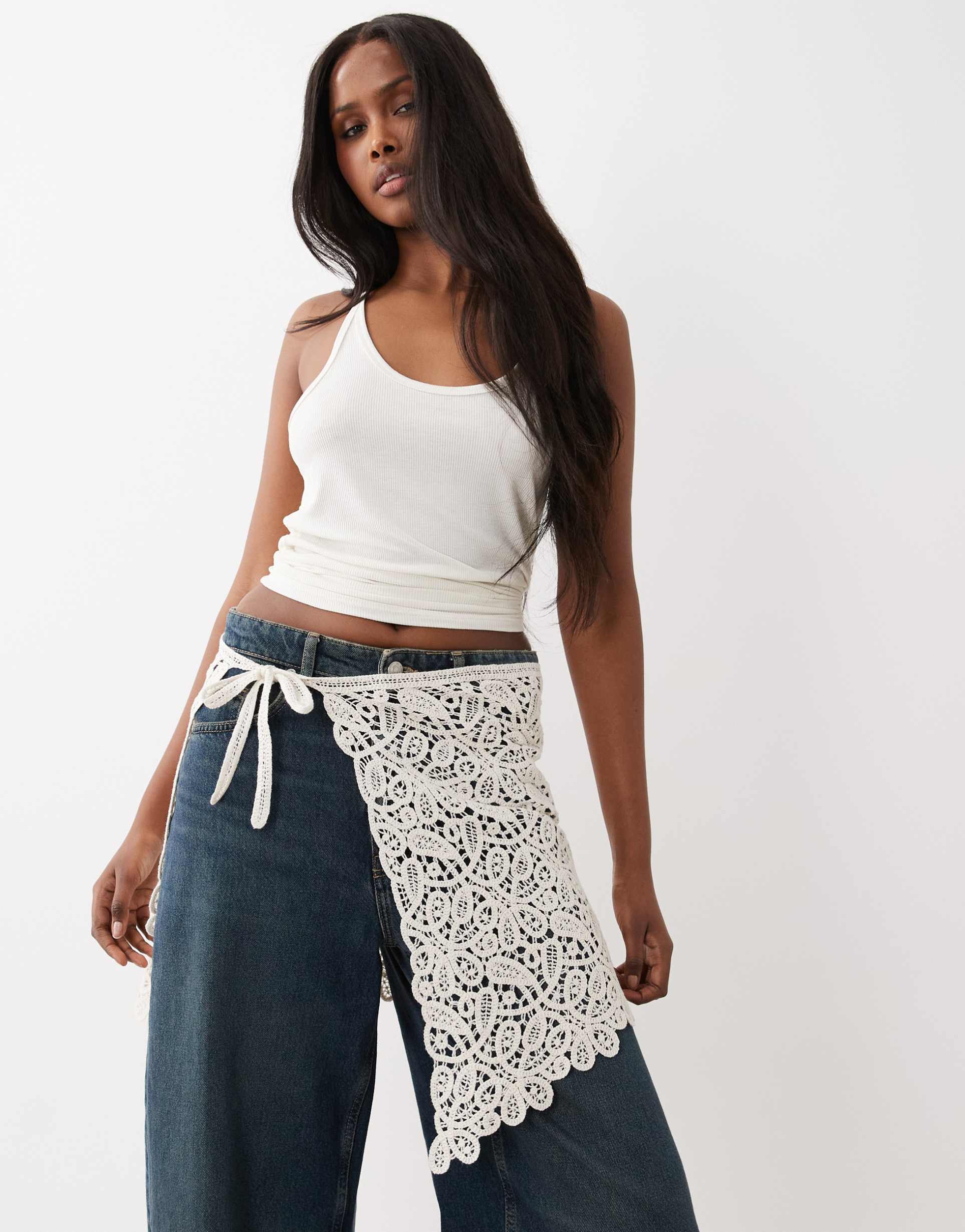 gina tricot knit crochet wrap skirt in off white