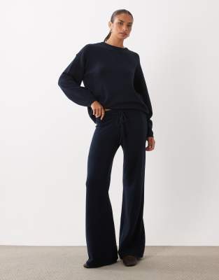 Gina Tricot Knit Loungewear Wide Leg Pants With Side Pockets In Black
